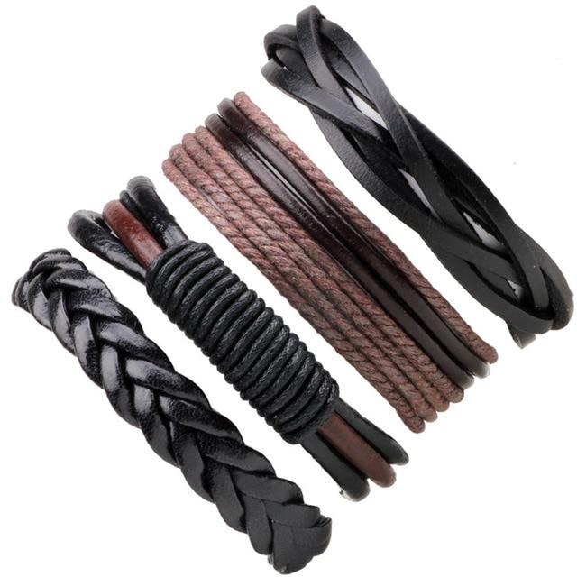 Infinity Black Beads Charm Link Alloy Handmade Woven Men Leather Bracelets Women Vintage Bangle Male Jewelry Accessories