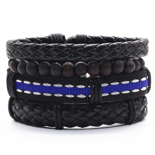 Infinity Black Beads Charm Link Alloy Handmade Woven Men Leather Bracelets Women Vintage Bangle Male Jewelry Accessories