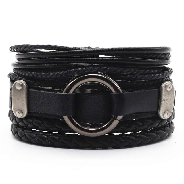 Infinity Black Beads Charm Link Alloy Handmade Woven Men Leather Bracelets Women Vintage Bangle Male Jewelry Accessories