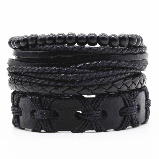 Infinity Black Beads Charm Link Alloy Handmade Woven Men Leather Bracelets Women Vintage Bangle Male Jewelry Accessories