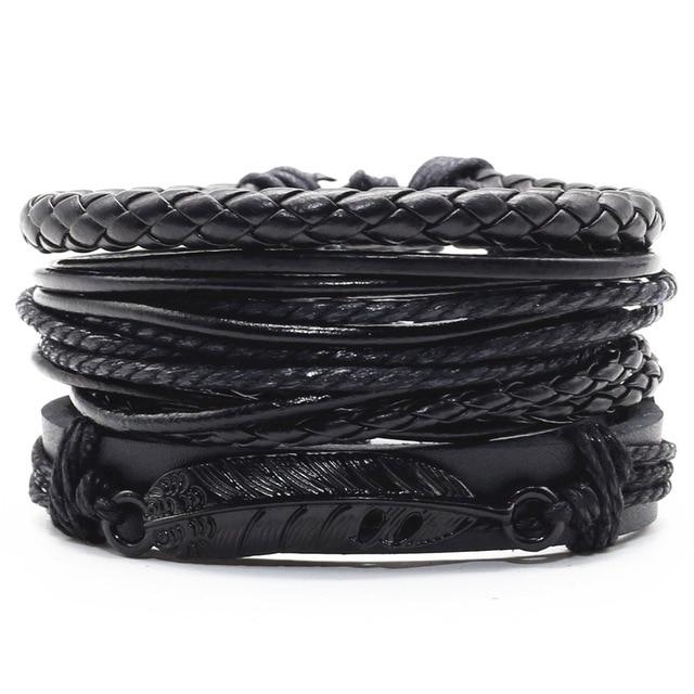 Infinity Black Beads Charm Link Alloy Handmade Woven Men Leather Bracelets Women Vintage Bangle Male Jewelry Accessories