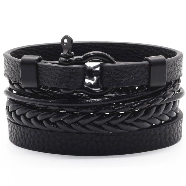 Infinity Black Beads Charm Link Alloy Handmade Woven Men Leather Bracelets Women Vintage Bangle Male Jewelry Accessories
