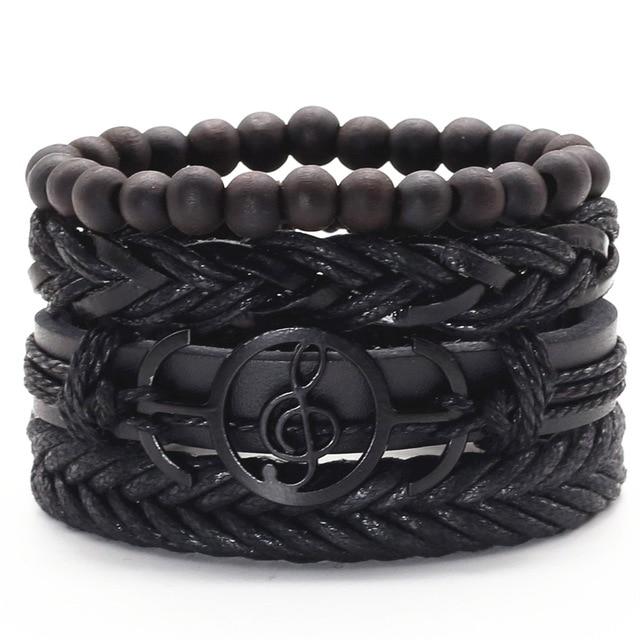 Infinity Black Beads Charm Link Alloy Handmade Woven Men Leather Bracelets Women Vintage Bangle Male Jewelry Accessories