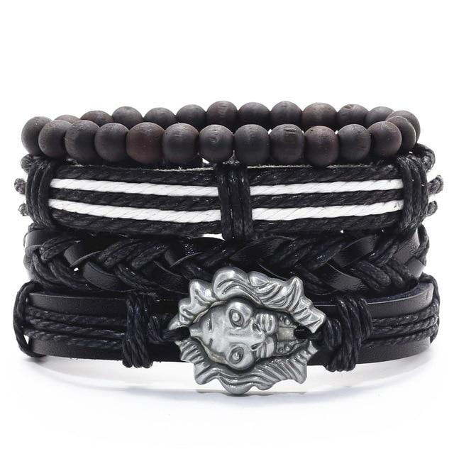 Infinity Black Beads Charm Link Alloy Handmade Woven Men Leather Bracelets Women Vintage Bangle Male Jewelry Accessories