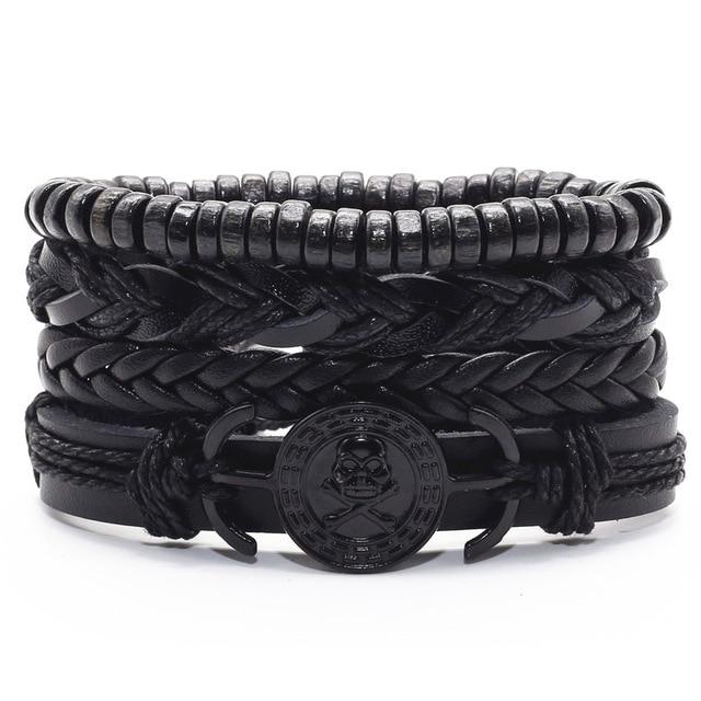 Infinity Black Beads Charm Link Alloy Handmade Woven Men Leather Bracelets Women Vintage Bangle Male Jewelry Accessories
