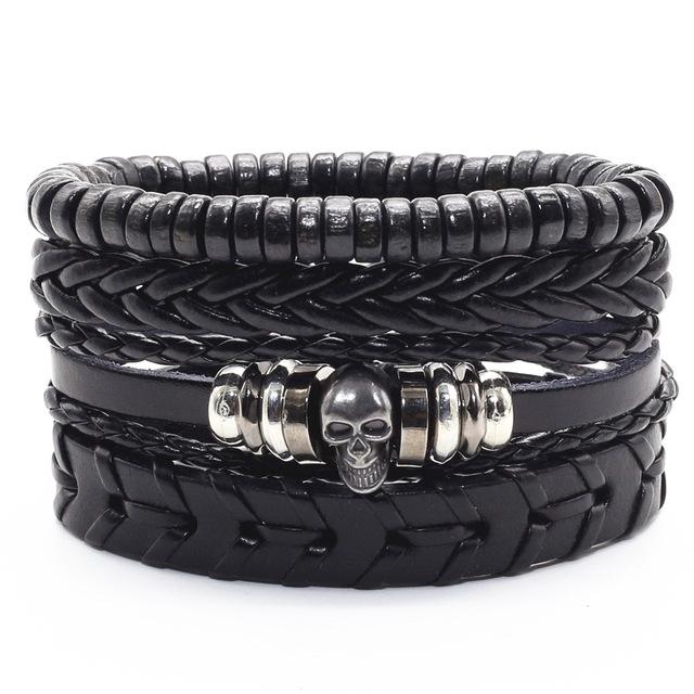 Infinity Black Beads Charm Link Alloy Handmade Woven Men Leather Bracelets Women Vintage Bangle Male Jewelry Accessories