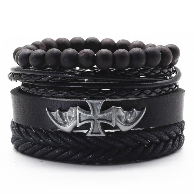 Infinity Black Beads Charm Link Alloy Handmade Woven Men Leather Bracelets Women Vintage Bangle Male Jewelry Accessories