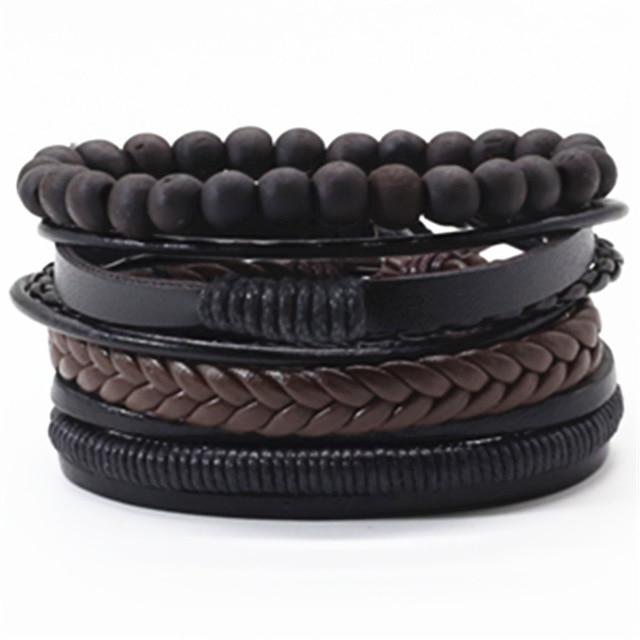 Infinity Black Beads Charm Link Alloy Handmade Woven Men Leather Bracelets Women Vintage Bangle Male Jewelry Accessories
