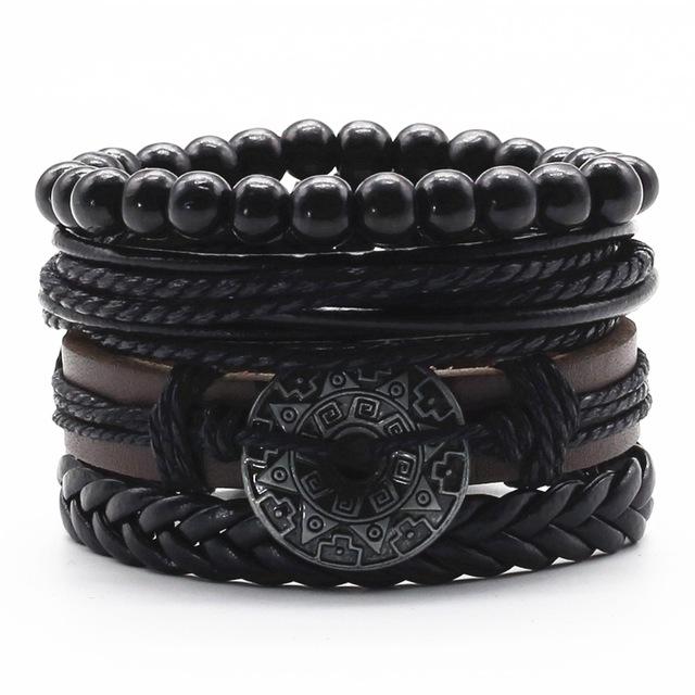 Infinity Black Beads Charm Link Alloy Handmade Woven Men Leather Bracelets Women Vintage Bangle Male Jewelry Accessories