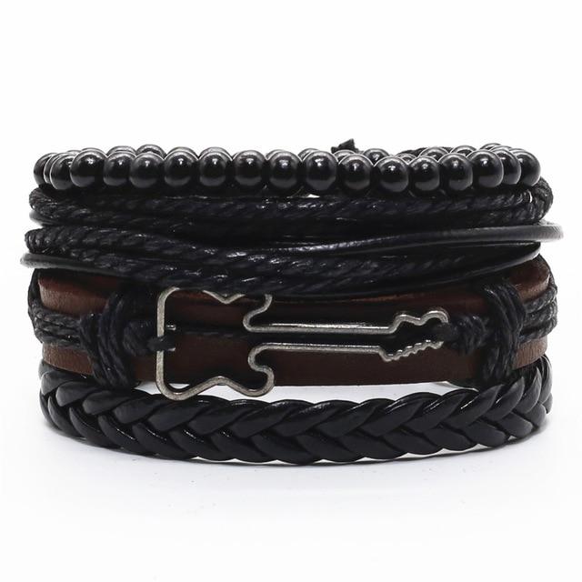Infinity Black Beads Charm Link Alloy Handmade Woven Men Leather Bracelets Women Vintage Bangle Male Jewelry Accessories