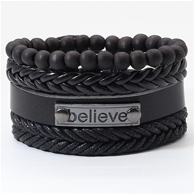 Infinity Black Beads Charm Link Alloy Handmade Woven Men Leather Bracelets Women Vintage Bangle Male Jewelry Accessories