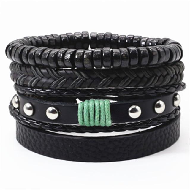 Infinity Black Beads Charm Link Alloy Handmade Woven Men Leather Bracelets Women Vintage Bangle Male Jewelry Accessories