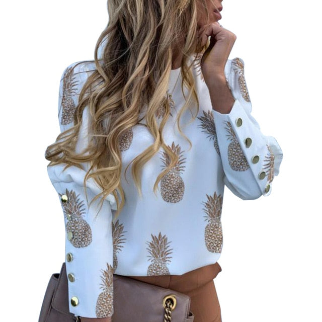 Puff Shoulder Pineapple Print top