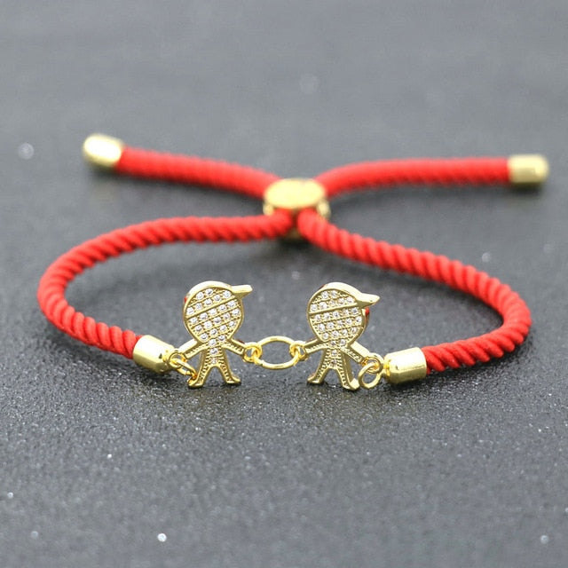 Charm Cute Copper Inlay Zircon Crystal Two Boys Two Girls Bracelet Lucky Red Rope Thread