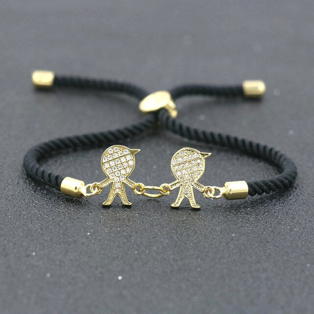 Charm Cute Copper Inlay Zircon Crystal Two Boys Two Girls Bracelet Lucky Red Rope Thread