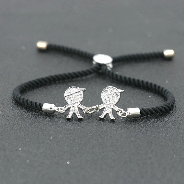 Charm Cute Copper Inlay Zircon Crystal Two Boys Two Girls Bracelet Lucky Red Rope Thread