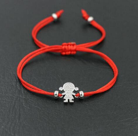 Charm Cute Copper Inlay Zircon Crystal Two Boys Two Girls Bracelet Lucky Red Rope Thread