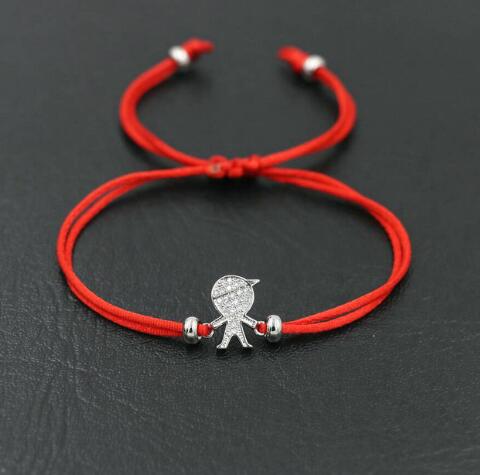 Charm Cute Copper Inlay Zircon Crystal Two Boys Two Girls Bracelet Lucky Red Rope Thread