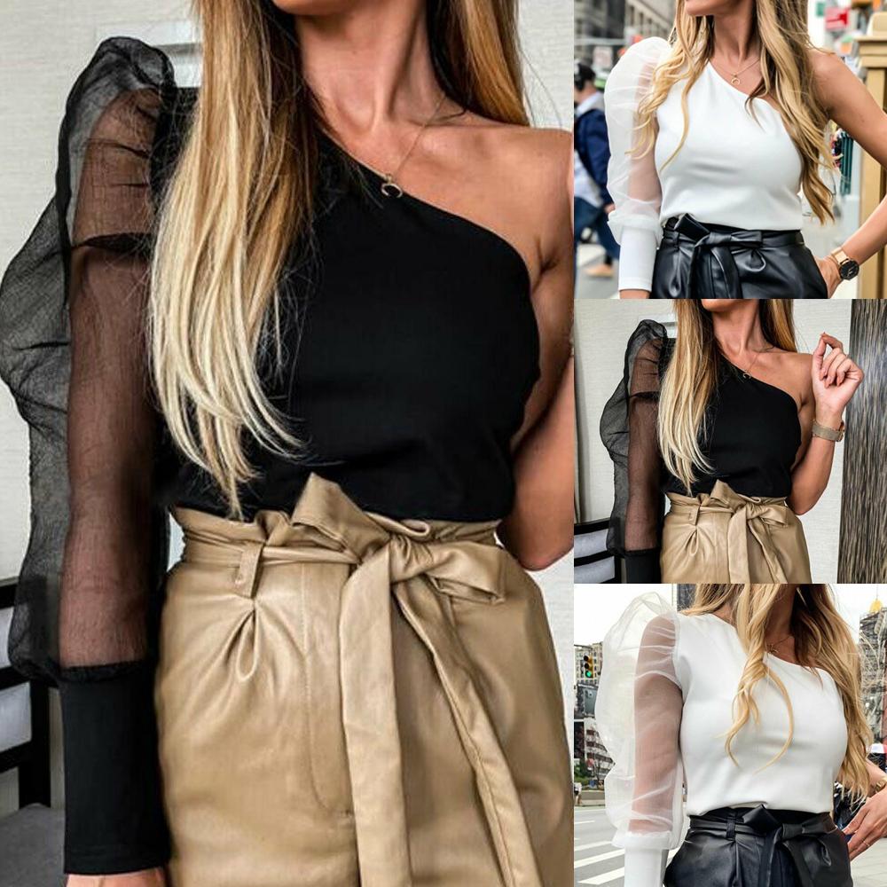 Net Mesh Blouse Sheer Puff Sleeve