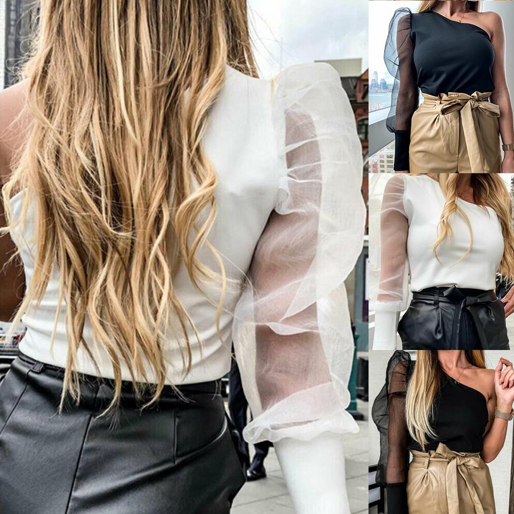 Net Mesh Blouse Sheer Puff Sleeve