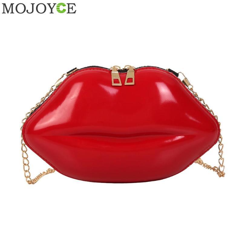 Lips Shape PVC Handbags Solid Zipper Evening Party Clutches
