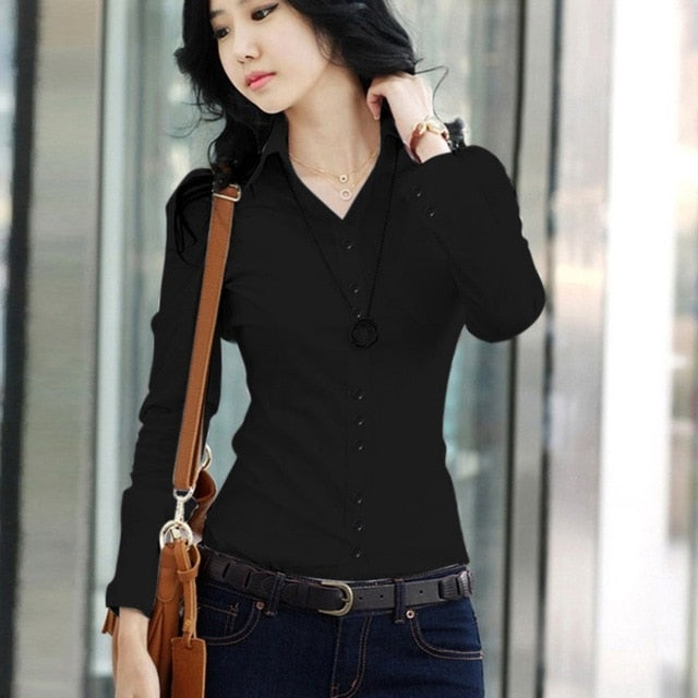 Women Office Lady Formal Party Long Sleeve Slim Collar Blouse