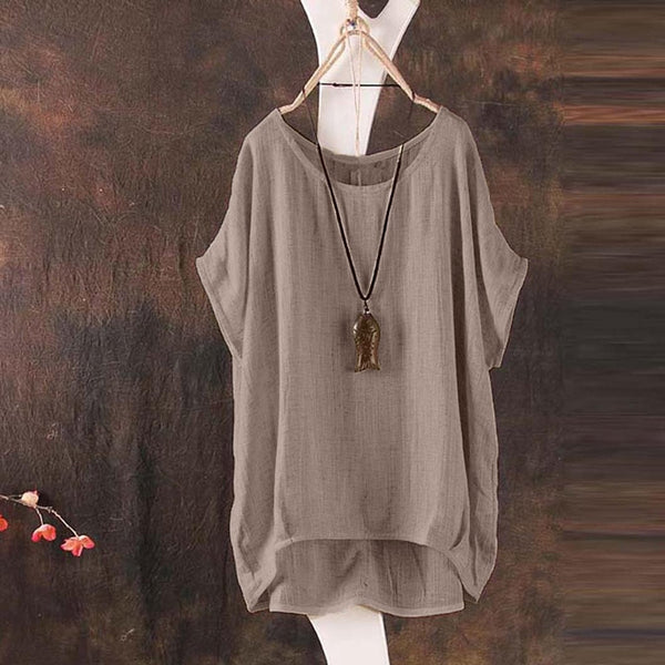 Linen Loose Shirt O Neck Short Sleeve  Tops