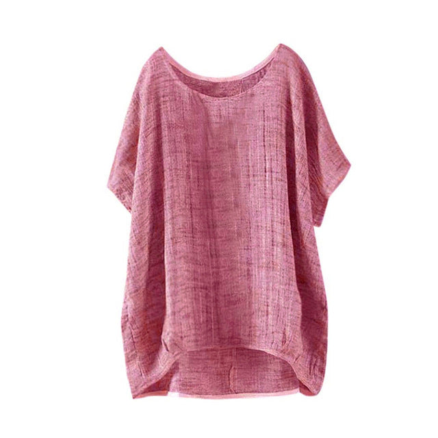 Linen Loose Shirt O Neck Short Sleeve  Tops