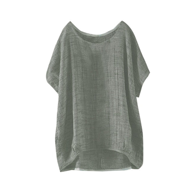 Linen Loose Shirt O Neck Short Sleeve  Tops