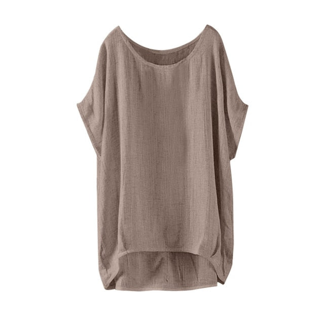 Linen Loose Shirt O Neck Short Sleeve  Tops