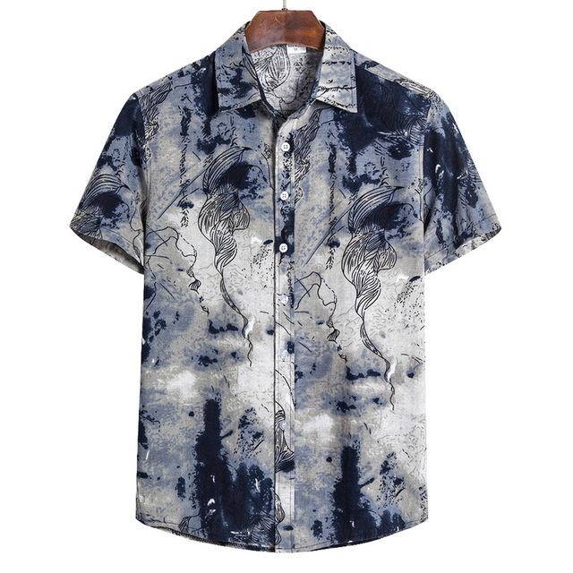 Short Sleeve Printed Casual Blouse Hawaiian Shirt Male Tops Summer Geometric Plus Size Shirts 5XL