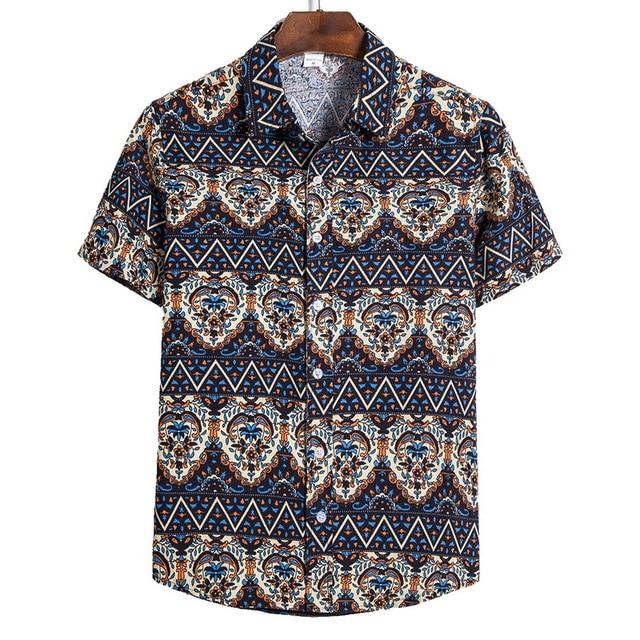 Short Sleeve Printed Casual Blouse Hawaiian Shirt Male Tops Summer Geometric Plus Size Shirts 5XL