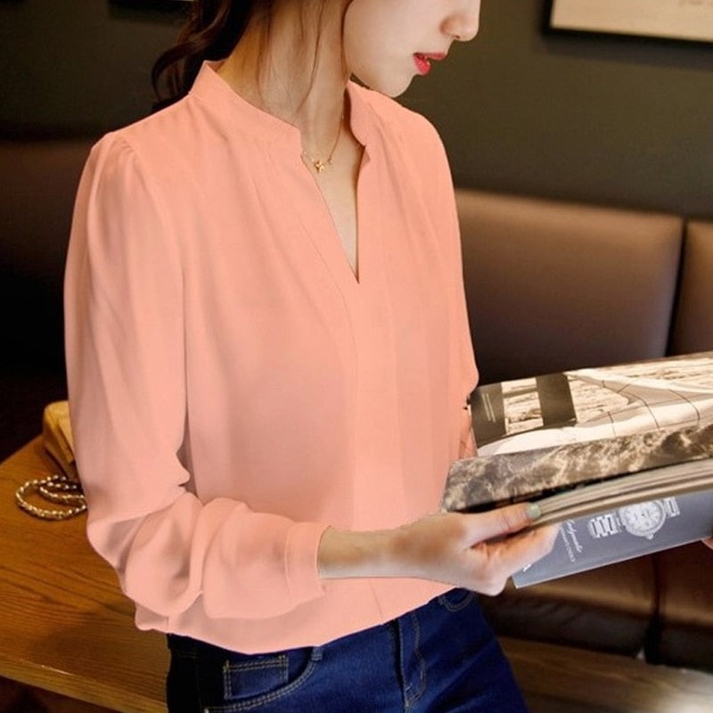 Elegant v-neck Chiffon Blouse women`s Fashion