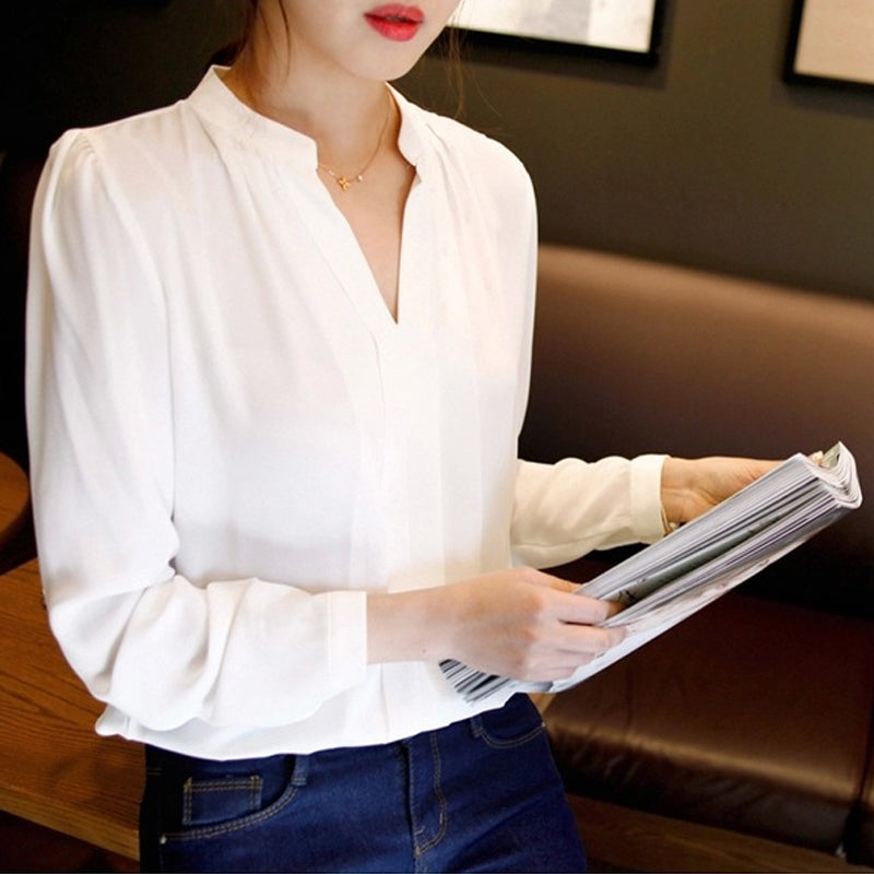 Elegant v-neck Chiffon Blouse women`s Fashion