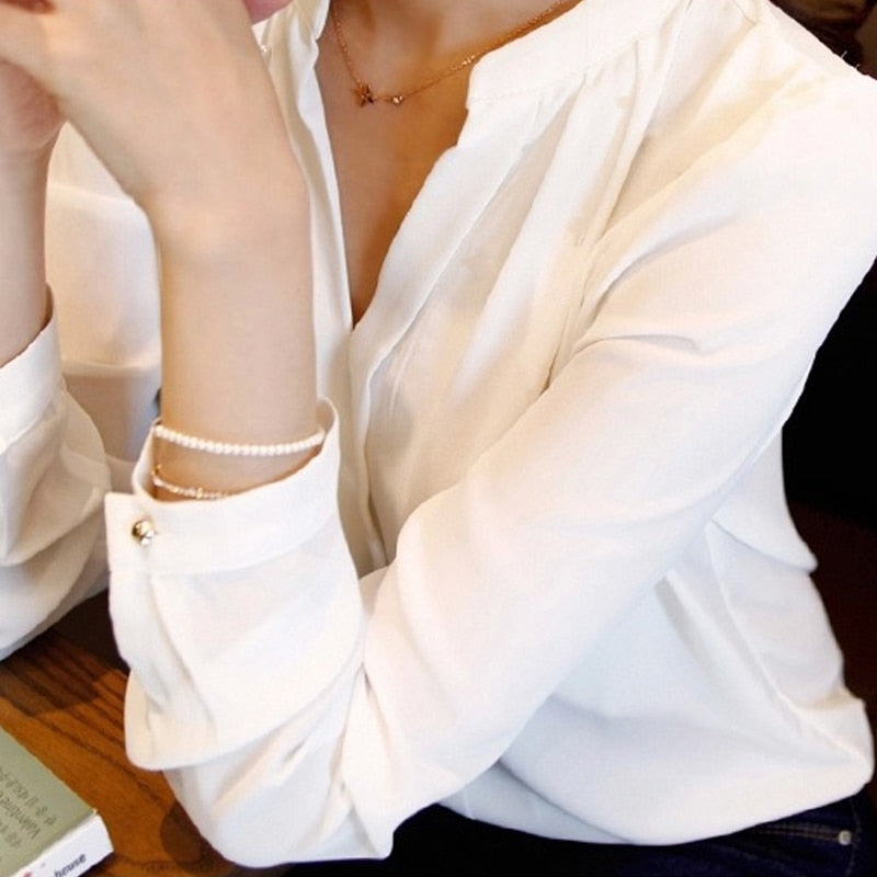 Elegant v-neck Chiffon Blouse women`s Fashion