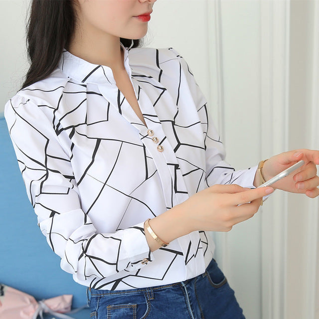 Formal shirts Stripe Print Design Casual Long Sleeve Office Lady