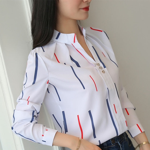 Formal shirts Stripe Print Design Casual Long Sleeve Office Lady