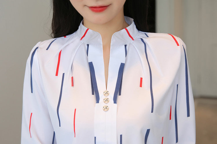 Formal shirts Stripe Print Design Casual Long Sleeve Office Lady