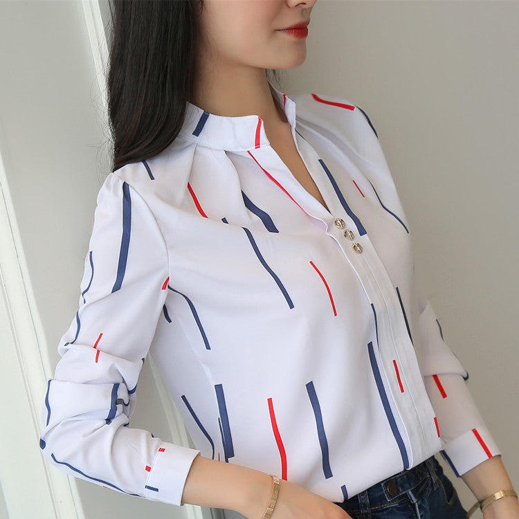 Formal shirts Stripe Print Design Casual Long Sleeve Office Lady