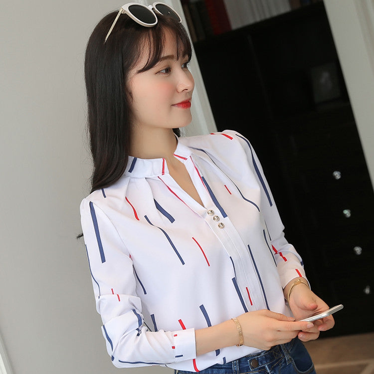 Formal shirts Stripe Print Design Casual Long Sleeve Office Lady