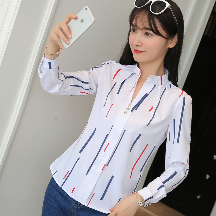 Formal shirts Stripe Print Design Casual Long Sleeve Office Lady