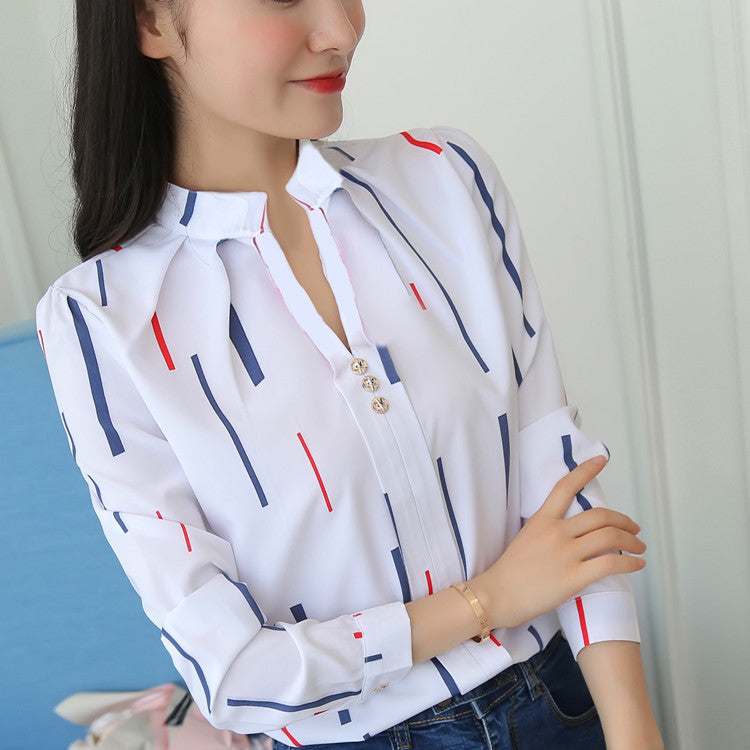 Formal shirts Stripe Print Design Casual Long Sleeve Office Lady