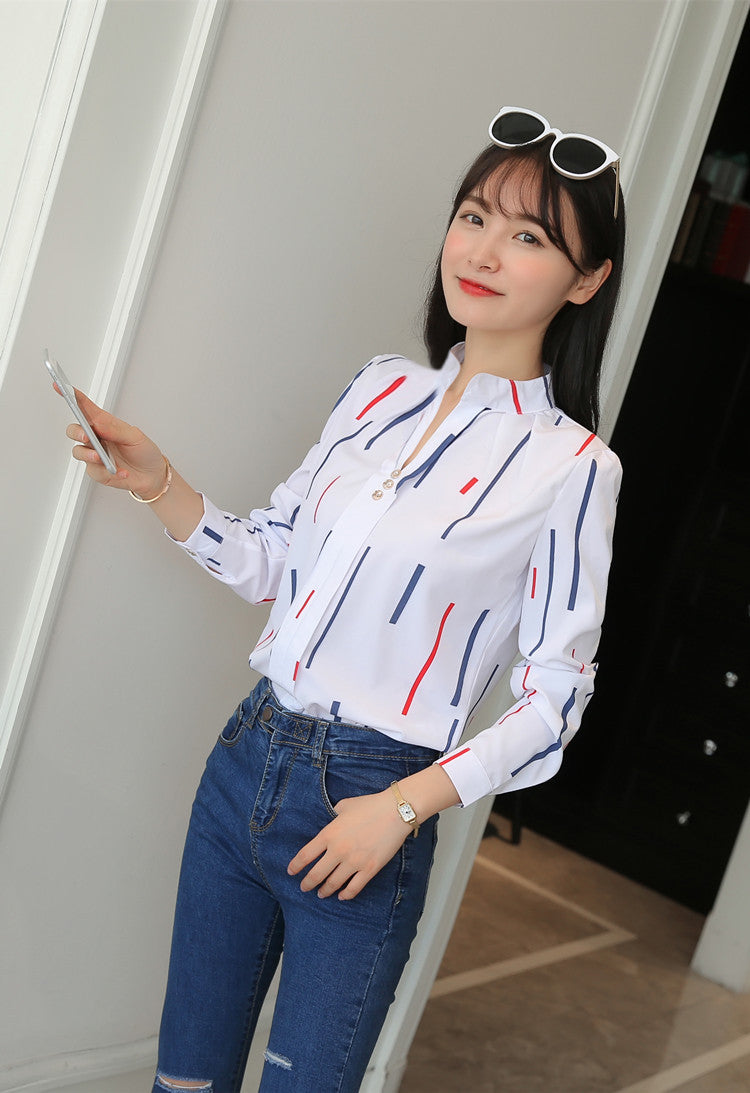 Formal shirts Stripe Print Design Casual Long Sleeve Office Lady