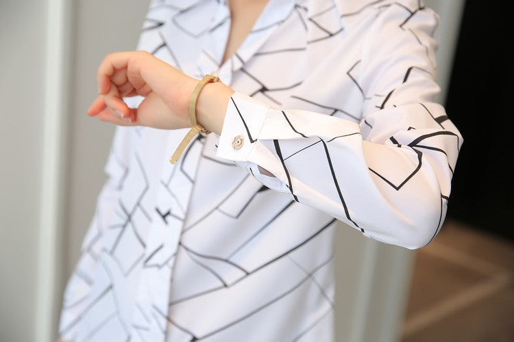 Formal shirts Stripe Print Design Casual Long Sleeve Office Lady