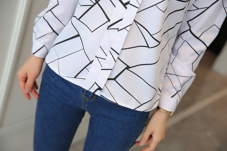 Formal shirts Stripe Print Design Casual Long Sleeve Office Lady