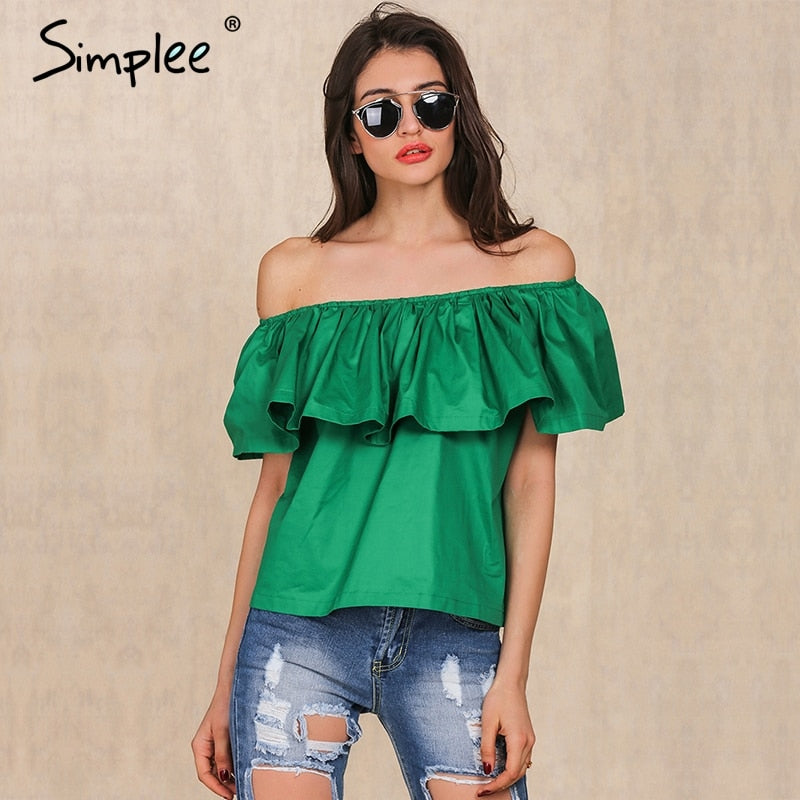 crop tops Elegant ruffle slash neck party tees beach tube top