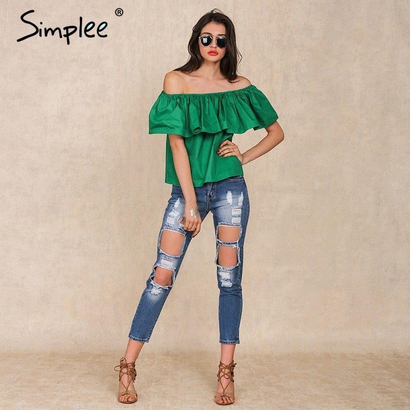 crop tops Elegant ruffle slash neck party tees beach tube top