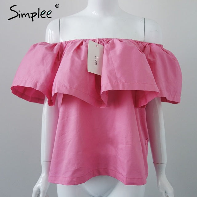 crop tops Elegant ruffle slash neck party tees beach tube top