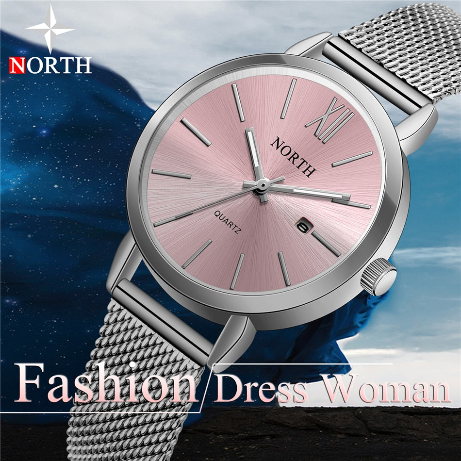 Luxury Brand NORTH Women Steel Bracelet Dress Quartz Watch Lady Waterproof