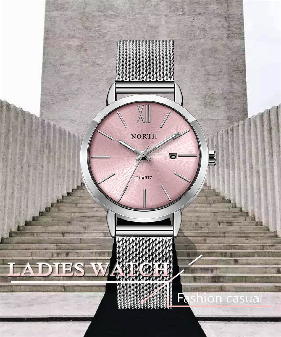 Luxury Brand NORTH Women Steel Bracelet Dress Quartz Watch Lady Waterproof